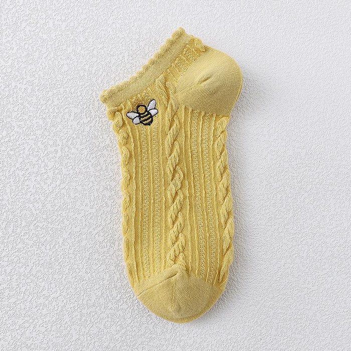 Summer Thin Cotton Socks Embroidered Shallow Striped Socks