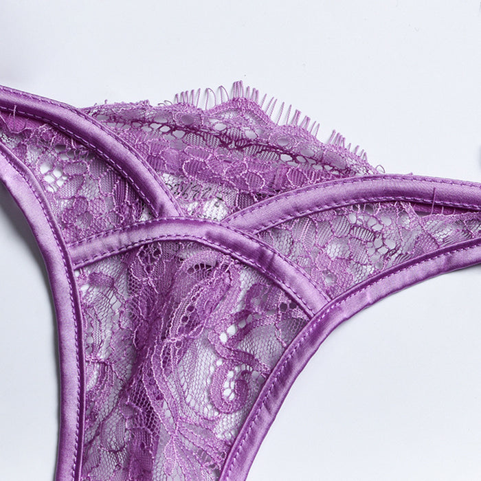 Women Lace Mesh Hollow Lingerie Sexy Push Up Underwear Set