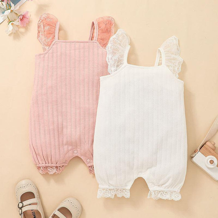 Baby Solid Color Lace Suspender Jumpsuit