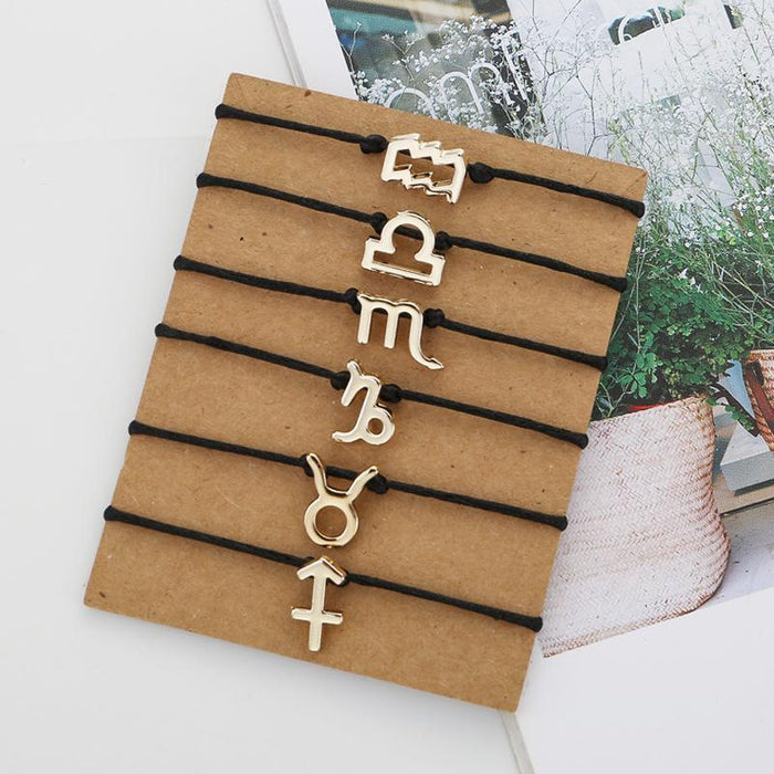 Twelve Constellations Bracelet Constellation Card Adjustable Black Rope Bracelet