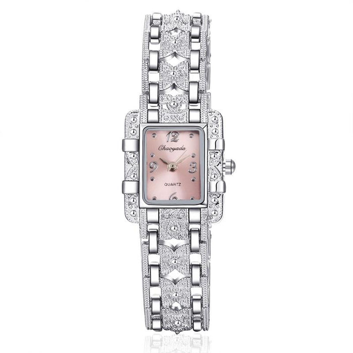 Women Watch Rectangle Dial Silver Stainless Steel Watches