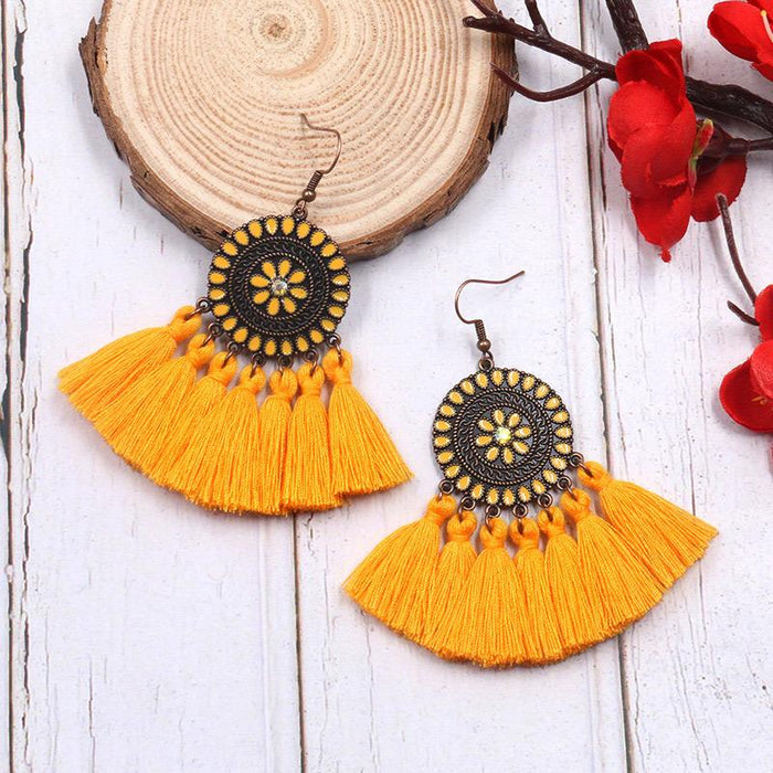 Women's Fashion Round Boho Vintage Tassel Earrings