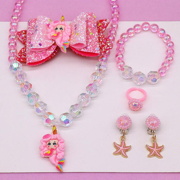 Kid's Jewelry Set Beauty Fishtail Necklace Bracelet Ring Earrings