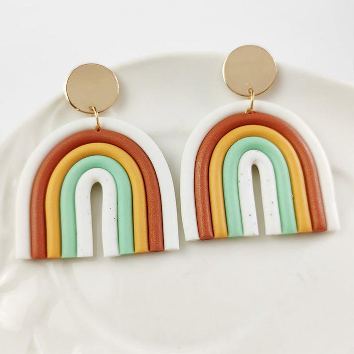 Rainbow soft pottery Earrings geometric U-shaped clay Earrings temperament Fashion Earrings