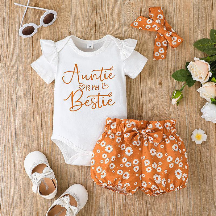 Baby Girls Summer Top + Floral Shorts and Headband 3-piece Set