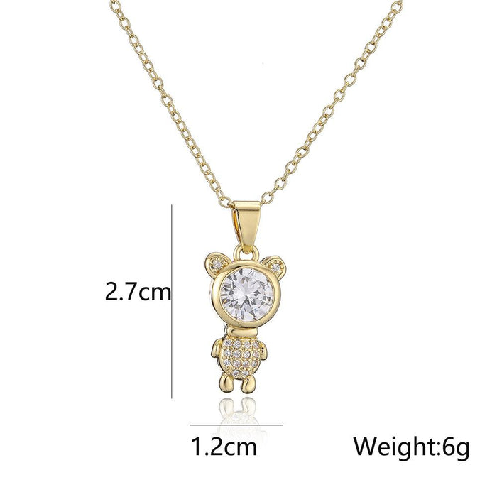 New Cute Animal Zircon Gold Color Bear Rabbit Pendant Necklace