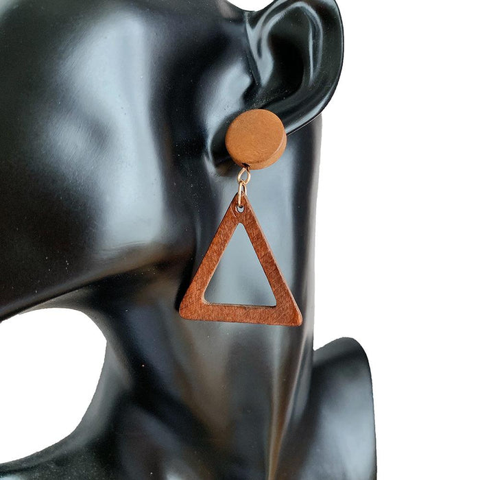 Exaggerated Geometric Wooden Hollow Triangular Earrings Jewelry