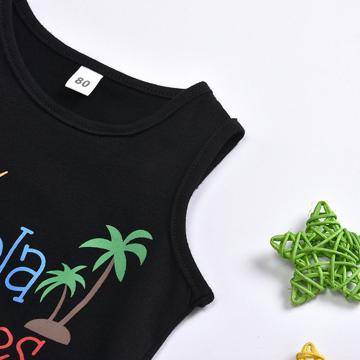 Sleeveless vest letter print top Rainbow Stripe fashion tassel shorts