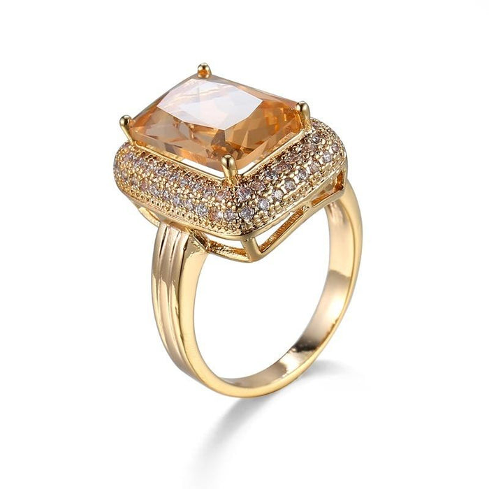 Fashion Jewelry Women's Champagne Zircon Gold Palted Rings