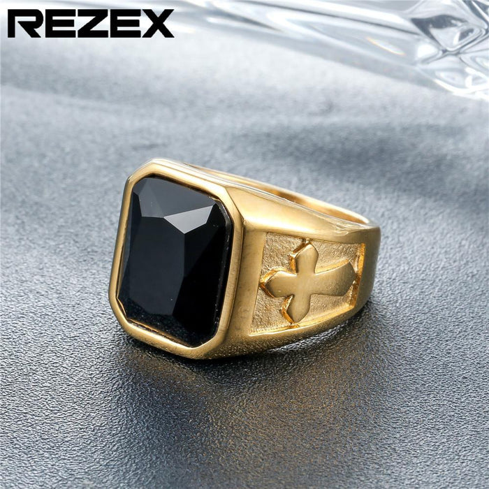 Personality Punk Cross Men's Titanium Steel Gem Ring Foreign Trade Jewelry