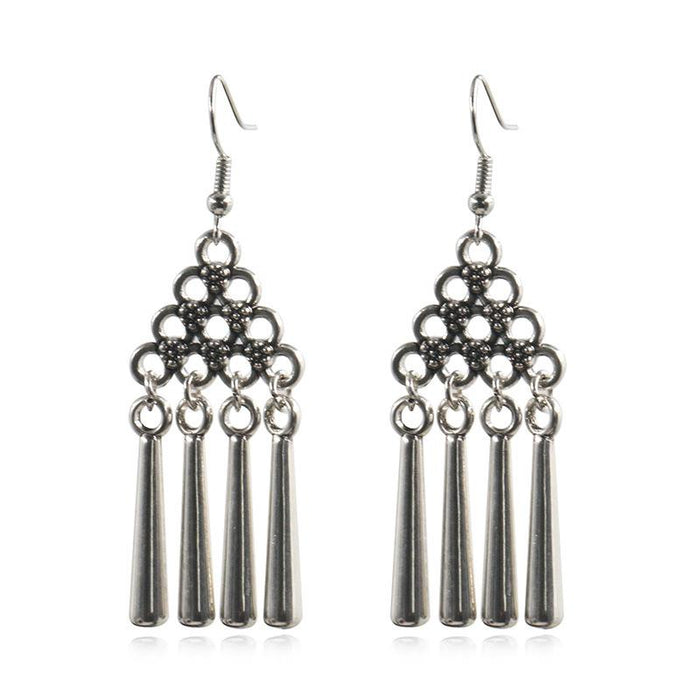 Women's Bohemian Ethnic Silver Peacock Flower Leaf Earrings