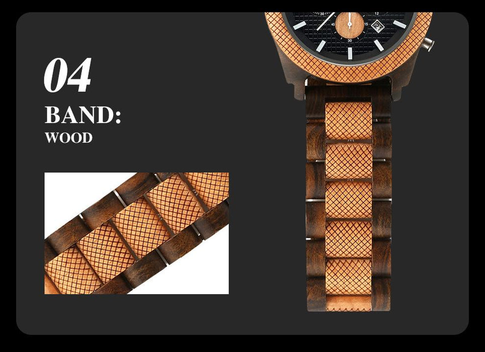 New Fashion Simple Men's Multifunctional Three Needle Wooden Watch