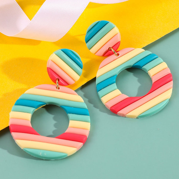 Rainbow Handmade Clay Soft Pottery Round Earrings