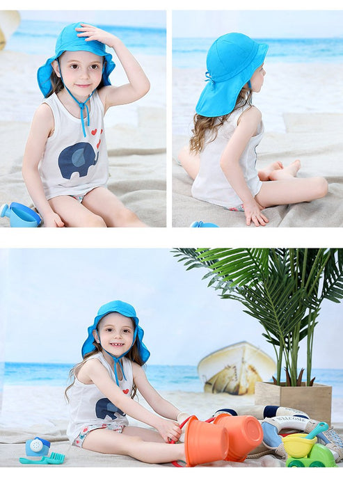 Summer Thin Blue Ruffled Sunscreen Children's Shawl Hat