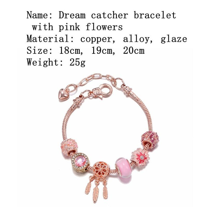 Daisy Summer Gold Dream Catcher Pink Bracelet