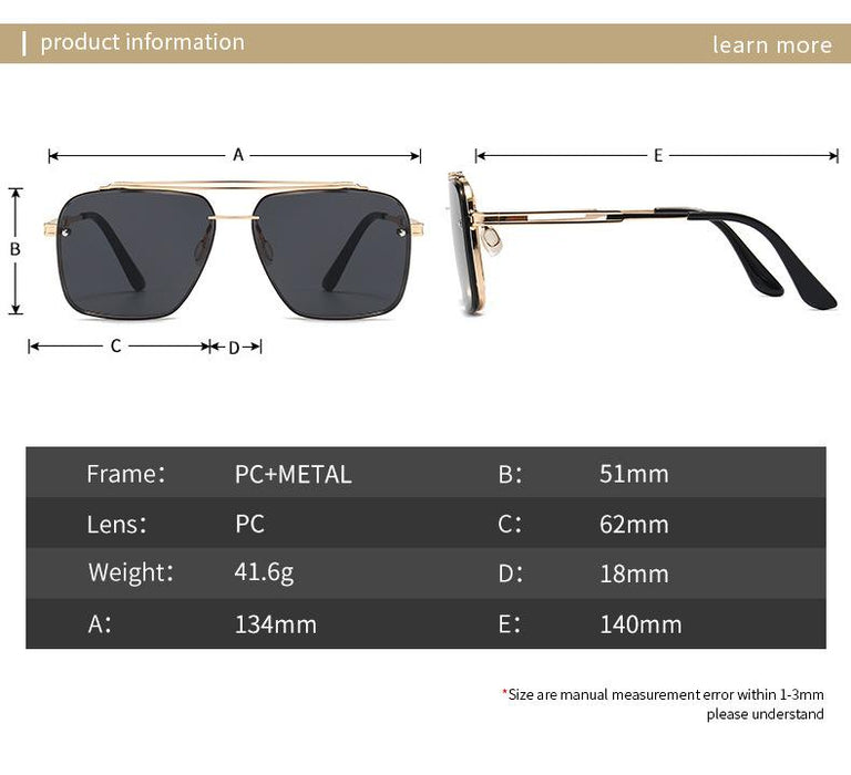 Men's and women's square metal double beam Sunglasses