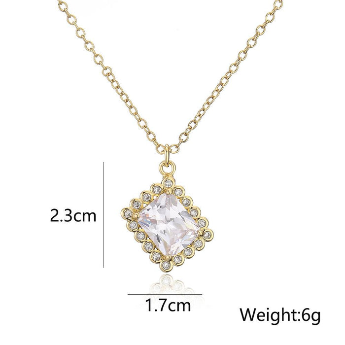 New Square Emerald Zircon Pendant Necklace