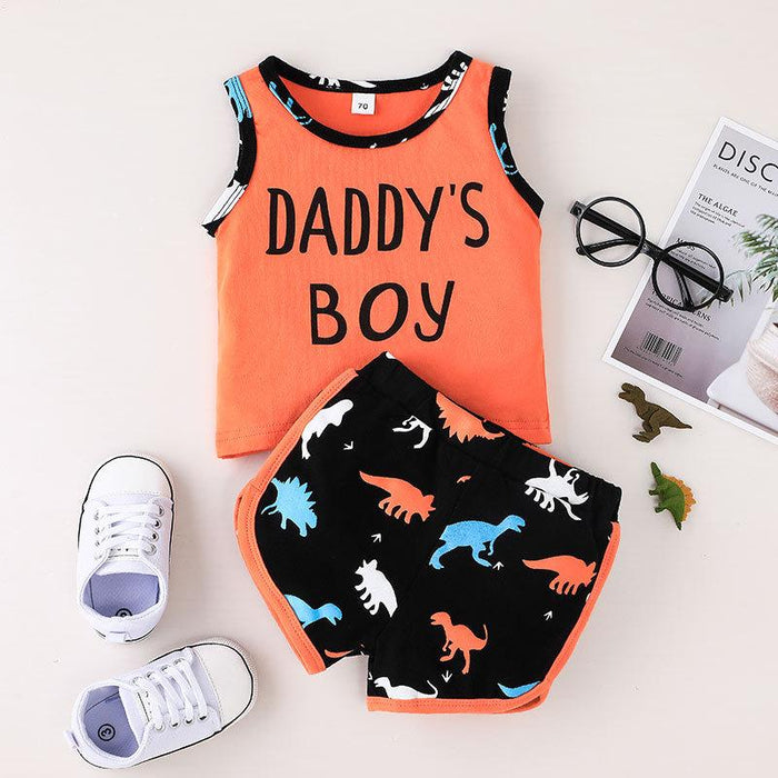 Daddy's Boy Cartoon Dinosaur Vest Shorts Set