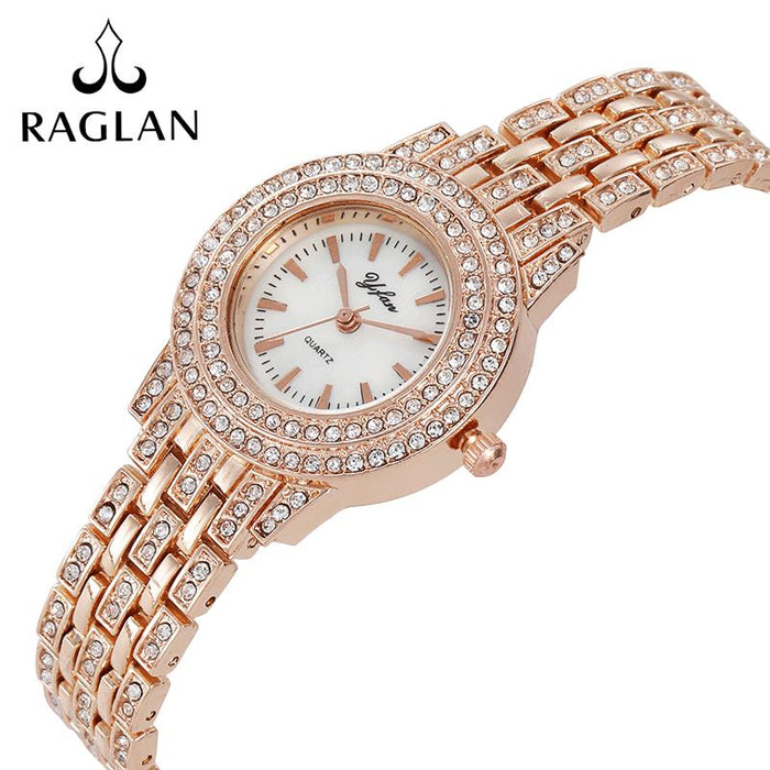 Temperament Gold Quartz Fashion Casual Rhinestone Steel Band Ladies Watch