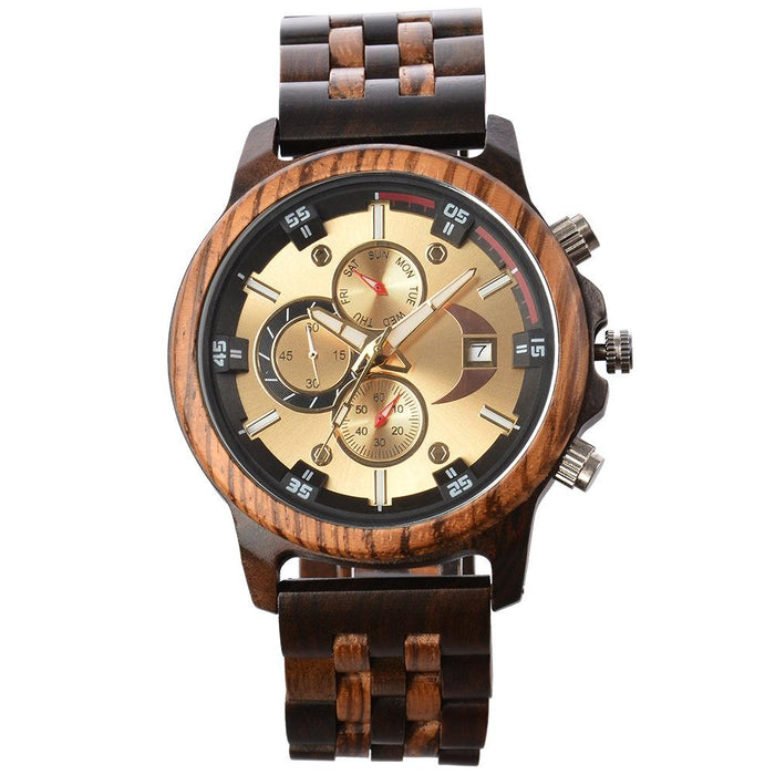 New Men's Business Multifunctional Luminous Wooden Quartz Watch