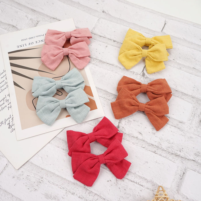 Slub cotton and linen bow hairpin