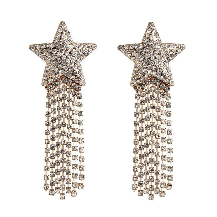 Female Jewelry Personality Exaggerated Pearl Tassel Earrings Accessories Inlaid Rhinestone