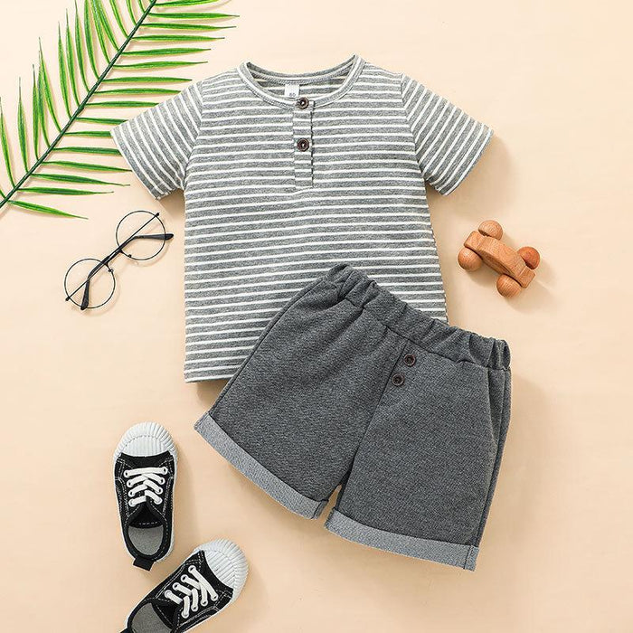 Summer Stripe Boys' Casual Short Sleeve T-Shirt Set
