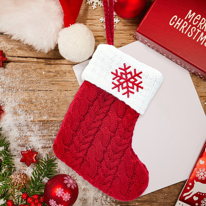 Christmas Socks Knitting Red Snowflake Alphabet Letters Decoration