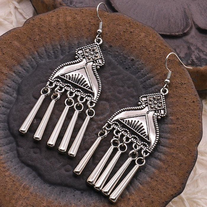 Women's Bohemian Ethnic Silver Peacock Flower Leaf Earrings