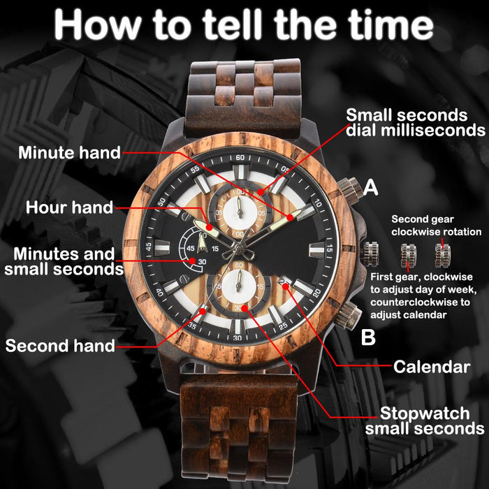 New Men's Business Multifunctional Luminous Large Dial Wooden Quartz Watch