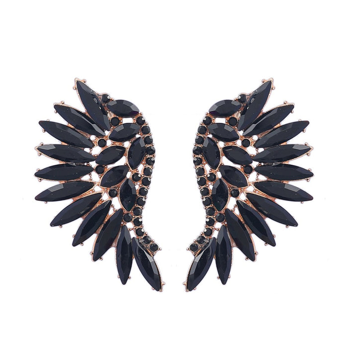 Women's Colored Rhinestone Fan-shaped Wing Earrings