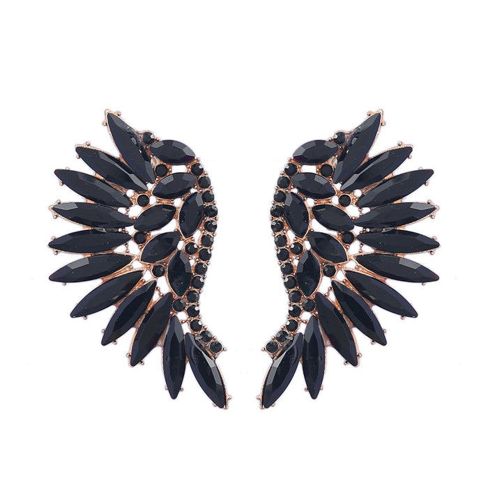 Women's Colored Rhinestone Fan-shaped Wing Earrings