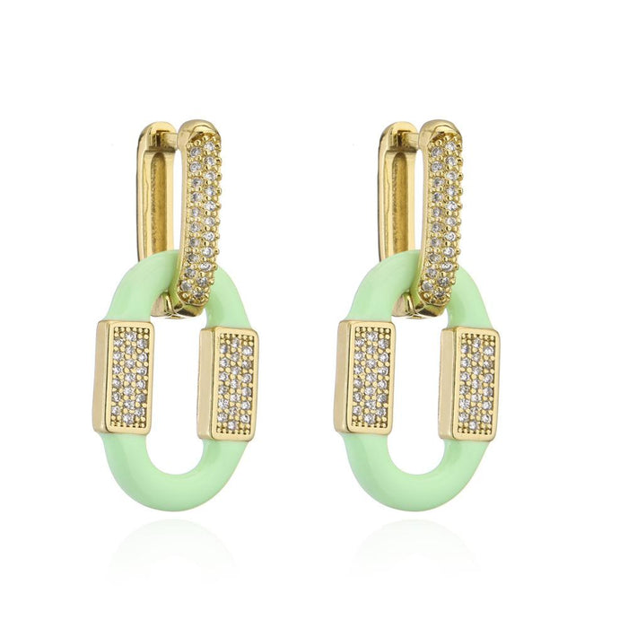 New 7 Colors Oil Drop Gold Color Zircon Women's Earrings