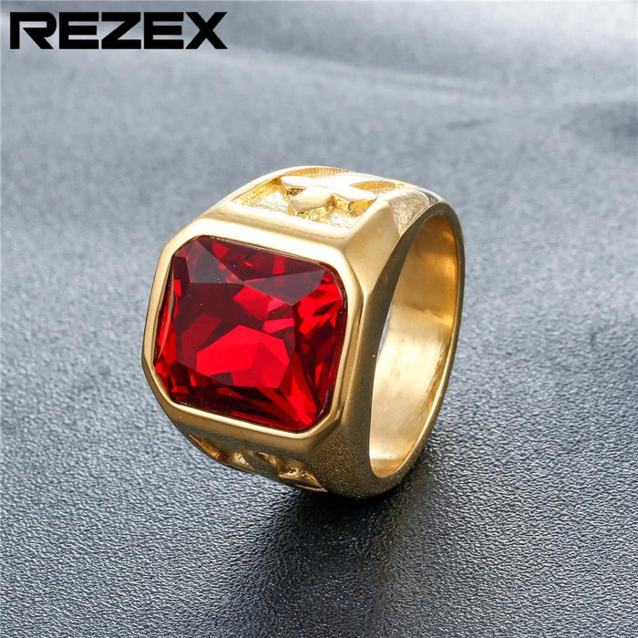 Personality Punk Cross Men's Titanium Steel Gem Ring Foreign Trade Jewelry