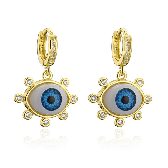 New Gold Color Zircon 3D Eye Personality Earrings