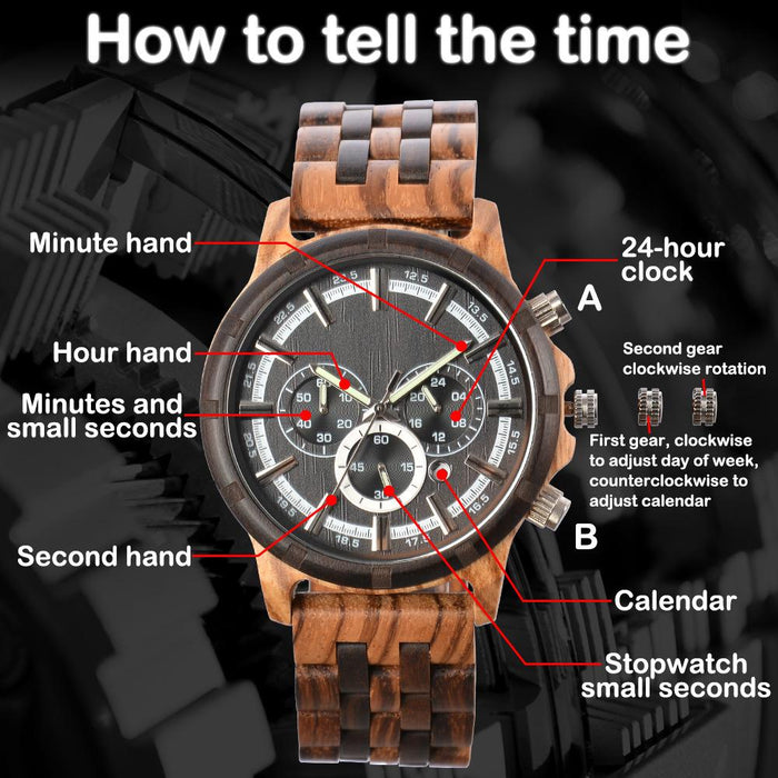 New Men's Multifunctional Business Luminous Large Dial Wood Quartz Watch