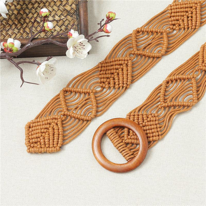 Handmade Women's Vintage Style Round Buckle Woven Belt