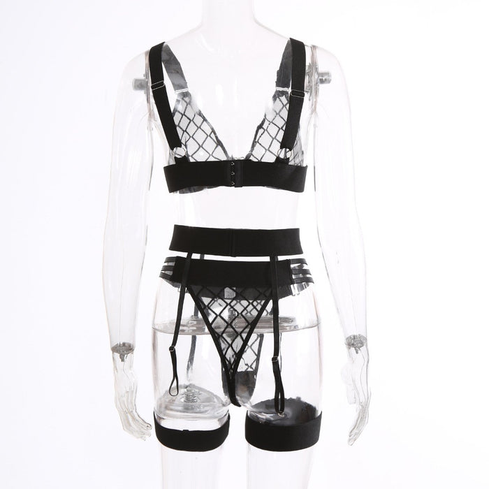 Sexy Women Lingerie Fashion Plaid Mesh Underwear Set