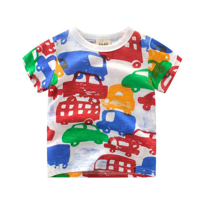 Boys' short sleeve Korean cotton children's T-shirt full printed car half sleeve
