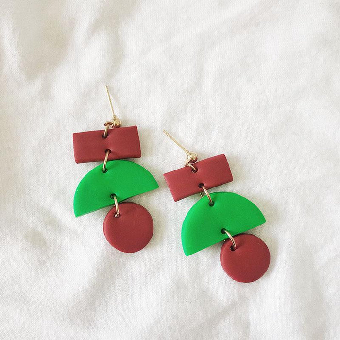 Green Handmade DIY Soft Clay Geometric Flower Earrings