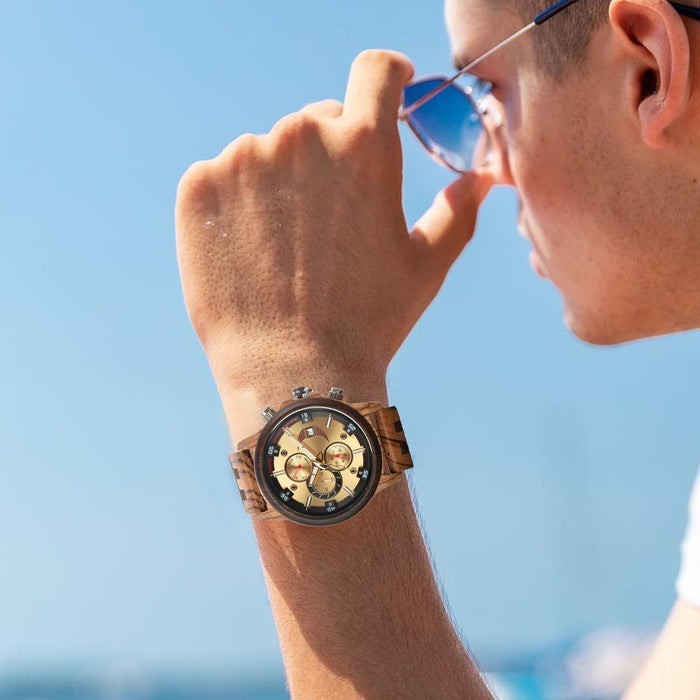 New Men's Business Multifunctional Luminous Wooden Quartz Watch