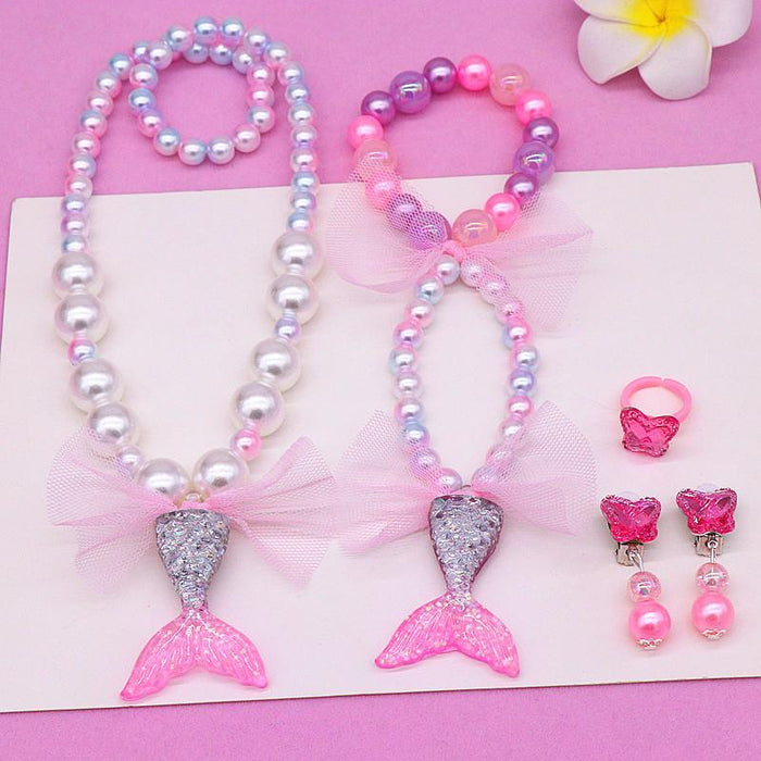 Kid's Jewelry Set Beauty Fishtail Necklace Bracelet Ring Earrings