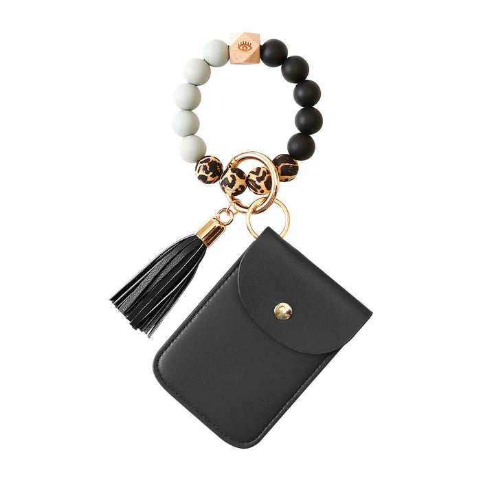 Silicone Leather PU Tassel Card Bag Bracelet Keychain