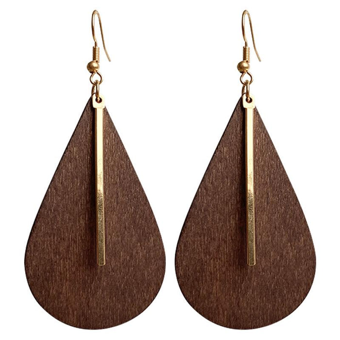 Minimalist Wooden Gold Boho Women's Earrings