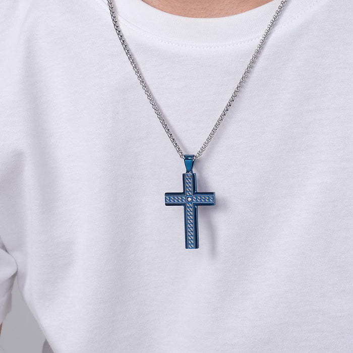 Bezel Inlaid Stone Cross Pendant Necklace