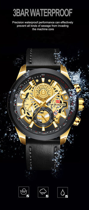 Men Watch Sports Fashion Mechanical Style Leather Business Calendar Waterproof WristWatch