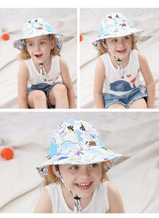 Cartoon Dinosaur UPF50 + Outdoor Children's Shawl Fisherman Hat