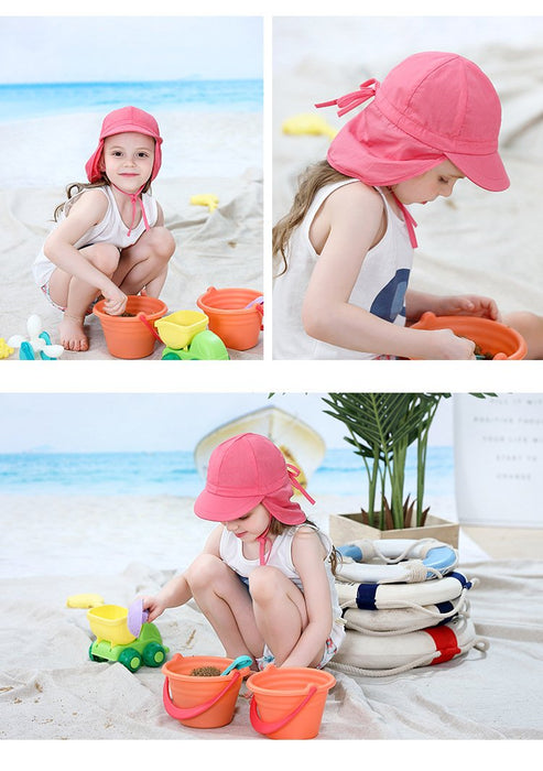 Rose Red Ruffled Outdoor Sunscreen Thin Children's Shawl Hat