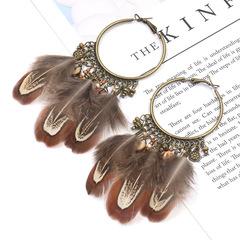 Retro Ethnic Round Gradient Color Feather Pendant Earrings