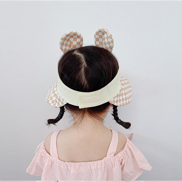 Summer Children's Plaid Rabbit Ears Big Brim Sunshade Hat